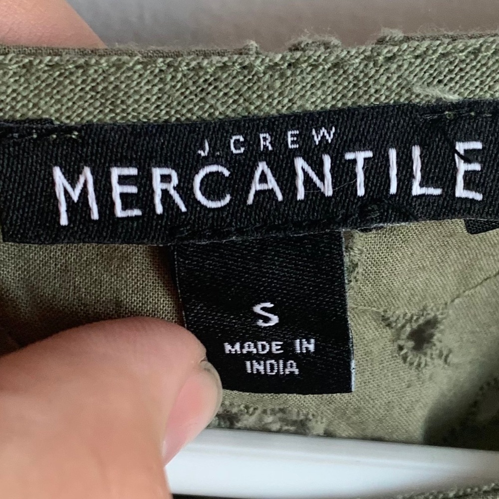 J. Crew Mercantile Olive Green Eyelet Linen Long Sleeve Blouse - Picture 5 of 7